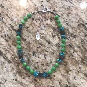 Green Jade, TQ and tourmaline necklace